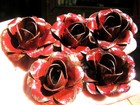 Five Medium Metal Burgandy Red Roses  Flowers For Craft  Embellishment Accent Dr