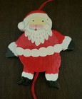 2 Vintage Wooden Drawstring Christmas Ornaments Toy Soldier    Santa