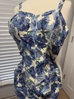Vintage 1950s Rose Marie Reid Hourglass Swimsuit Blue Floral One Piece Pinup