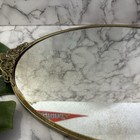Vintage 70s Oval Mirror Tray Square Brass Gold Vanity Hollywood Regency Bathroom