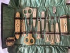 Antique Art Deco Manicure Set In Genuine Leather Roll-up  Case