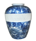 Vtg 9  Asian Vase   Jar Japan Blue White Porcelain Lattice  Floral Reticulated