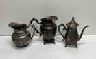Vintage Silver Plate Hollowware Lot Teapot Water Pitcher Floral Creamer 3 Piece
