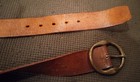1970s Brown Leather Brass Buckle Belt Xl Unisex Boho Cowboy Western