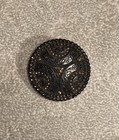 Antique Victorian Black Glass Button - Lacy Triad Design Gold Accent 1-1 4   