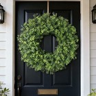 26  Artificial Boxwood Wreath For Front Door - Faux Small Leaf Boxwood Plant 