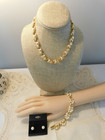 Napier Set Gold Plated Pearl Collar Necklace Chain Bracelet And Earrings Vintage