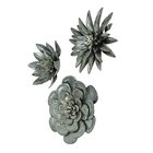 Set Of 3 Galvanized Metal Flower Sculptures Wall Hanging Home Decor Floral Art