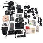      Untested Vintage Camera Lot Canon Pentax Polaroid Lenses Accessories     