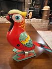 Vintage Tin Litho Wind-up Jumping Action Parrot Bird Works New In Box Old Stock