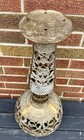 Large Ornate Brass Candlestick Holder Heavy Filigree Pierced Design Mcm Vintage