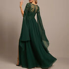 Green Mother Of The Bride Dress V Neck Long Sleeve Appliques Pleated Party Gowns