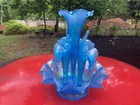 Vintage Fenton 90th Anniversary Celeste Blue Stretch Glass 4 Horn Epergne