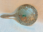 Vtg  Silver Plated Vanity Hand Held Mirror 9    Heavy Ornate Victorian   H