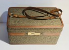 Vtg Hartmann Brown Tweed Leather Luggage Make-up Cosmetic Train Case Combo Lock