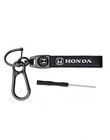 Honda Genuine Leather Black Chrome Metal Ring Car Keychain