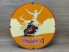 Vintage Indian 4 Porcelain Sign Four Cylinder Motorcycle Rider Indian Script