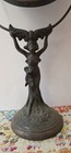 Antique Art Nouveau Woman Cast Iron  Metal Pedestal Vanity Shaving Mirror