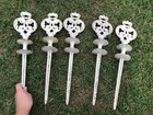 17    Antique Cast Iron White Finial Gate Post Stake Lot Of 5  Victorian Salvage