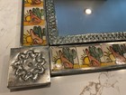 Vintage Mexican Mirror   Tiles   Silver Metal  