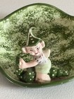 Vintage Ceramic Green Elf Pixie Sitting On Caterpillar Leaf Trinket Candy Dish