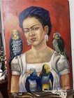 Frida Kahlo Signed Oil Painting On Canvas In Mexican Art  