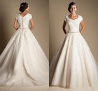 Modest Cap Sleeves Lace Wedding Dresses A-line Princess Bridal Gown Custom Size