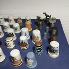 35 Vintage Thimbles Porcelain  Bone China  Pewter  Wedgewood  Estate Travel Lot 