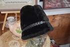 Vintage 1960s Faux Fur Bucket Hat Or Cossack Hat W Braided Band Black Large