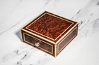 Extraordinary Antique English Burl Wood Cigar Box Sterling Silver Fittings