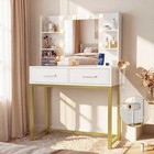 Small Vanity Desk With Led Mirror   Lights  Dimmable  Charging Station  2 Drawer