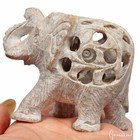 1000 Cts Hand Crafted Soapstone Filigree Trunk Up Elephant Home Decor Sculpture