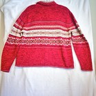 Tiara International Sweater Full Zip Large Red Pink Nordic Style Fair Isle Vtg