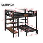 Queen Over Twin Bunk Bed W  Storage Shelf Metal Loft Bed Frame Bedroom Furniture