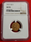 1913 Indian Head Quarter Eagle  2 5 Gold Ngc Au55