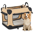 Beige Foldable Soft Dog Cat Crate 22 5 Inch Pet Carrier Travel Kennel W 4 Doors