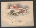 Vintage Silver Toned Christmas Card Snowy Scene Horses And Carriage Greetings