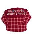 Disney Christmas Season s Greetings Red Plaid Spirit Jersey Large -mickey Mouse