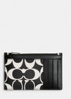  Nwt Coach Zip Card Case In  Black  Chalk Signature Canvas Leather Cp216