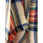 Oversized Plaid Blanket Scarf Red Blue Cream Woven Fringed Shawl Wrap 78x33
