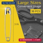 30 Pack Extra Large Safety Pins 3 Inch - Safety Pins For Sewing  Durable Stainle