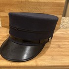 Vtg Mta  Transit Authority-   m   logo Blue Railroad Style Conductor Uniform Cap Ta