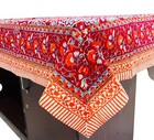 Red Floral Handblock Printed 100  Cotton Rectangle Fall Tablecover For Dining