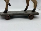 Vintage Wooden Pull Toy Horse On Wheel Carved Folk Art