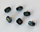Vintage Montana Blue 6 Faceted Glass Octagon Buttons Brass Shank     10x8mm