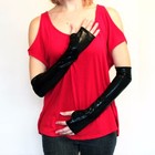 Black Shiny Fingerless Gloves Pvc Long Latex Vinyl Wet Look Club Cosplay Costume