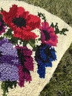 Vintage Granny Core Hooked Wool Throw Rug Flowers Half Circle