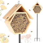 Mason Bee House Garden Natural Wooden Habitat Metal Ground Stake Attracts