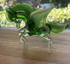 Blown Glass Pegasus Equine Green Clear Applied 5 Inches