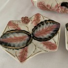 3 Pc 1950s Ucagco Japan Leaf Shaped Trinket Dish Set Pink Pink Gold Trim Vtg Mcm
